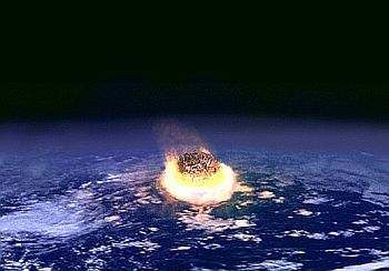 artist's impression of a large asteroid colliding with Earth