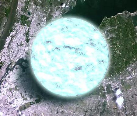 A neutron star superimposed on a satellite image of Earth