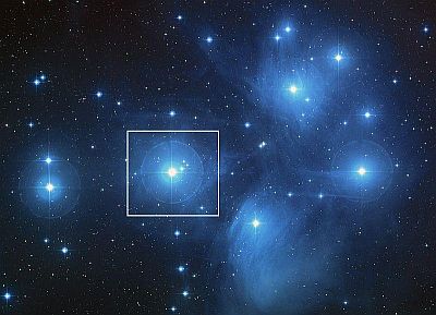The constellation Pleiades, highlighting Alcyone, a blue giant