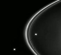 Saturn's F Ring, with the moons Prometheus and Pandora