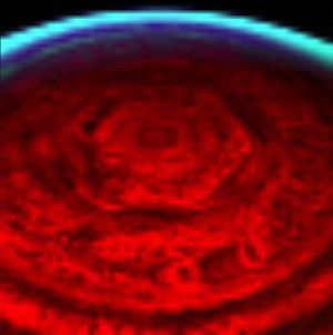 Saturn's hexagonal storm infrared view