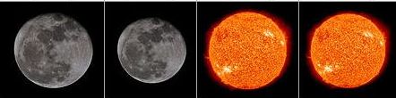 The comparative sizes of the Moon and the Sun, as seen from Earth
