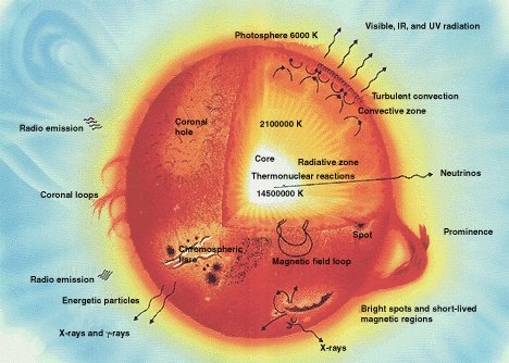 The different interior layers of the Sun